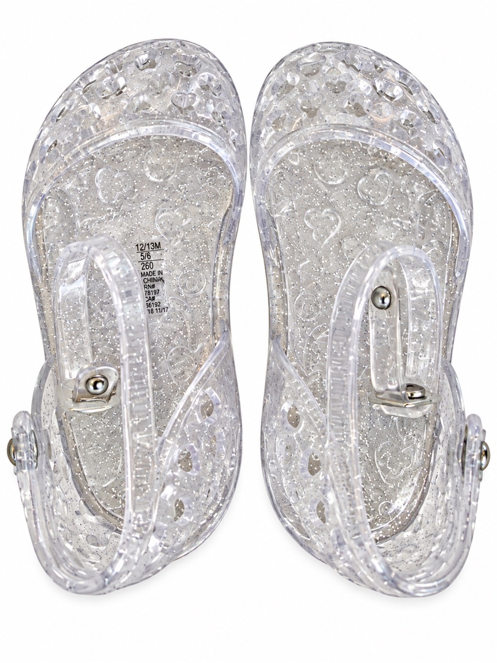 Clear Glitter Jelly Sandals with Heart Detail - 18-24 Months